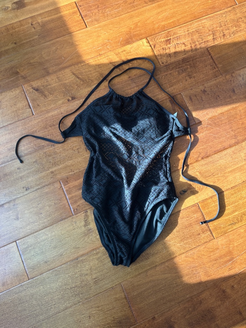 Kenneth Cole Black Crochet Halter One-Piece